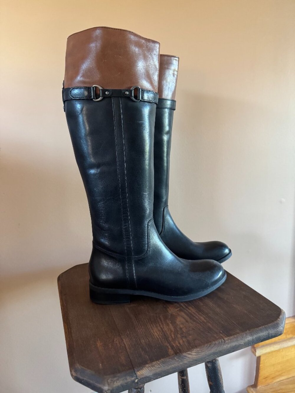Clarks Pita Topeka Black / Brown Leather Knee High Riding Boots